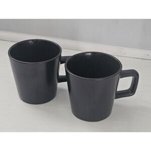 Set Of 2 STONE + LAIN‎ Black Matte Modern Coupe Stoneware Coffee Mugs Cups 12 Oz